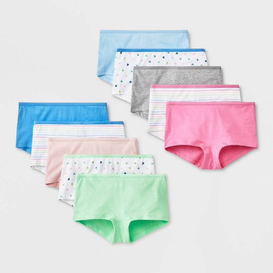 Girls' 10pk Heart/Striped Cotton Boy Shorts - Cat & Jack™
