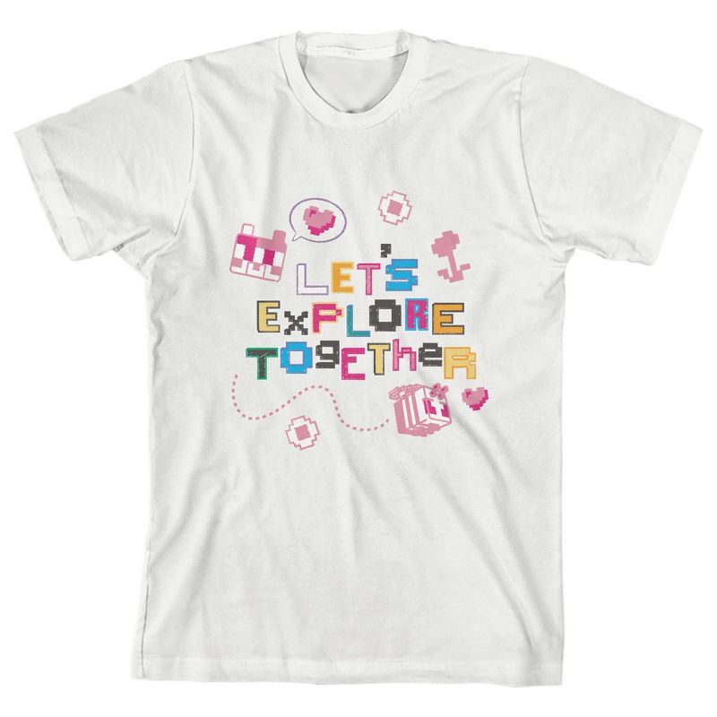 Minecraft Let's Explore Together Crew Neck Short Sleeve Boy's White T-shirt