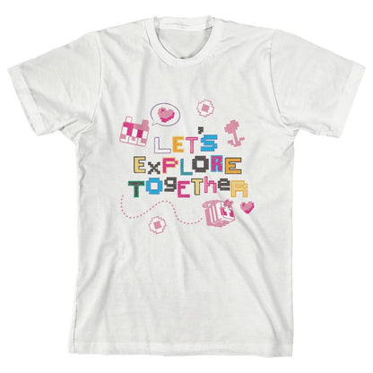 Minecraft Let's Explore Together Crew Neck Short Sleeve Boy's White T-shirt