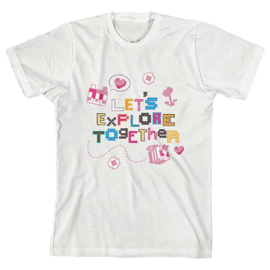 Minecraft Let's Explore Together Crew Neck Short Sleeve Boy's White T-shirt