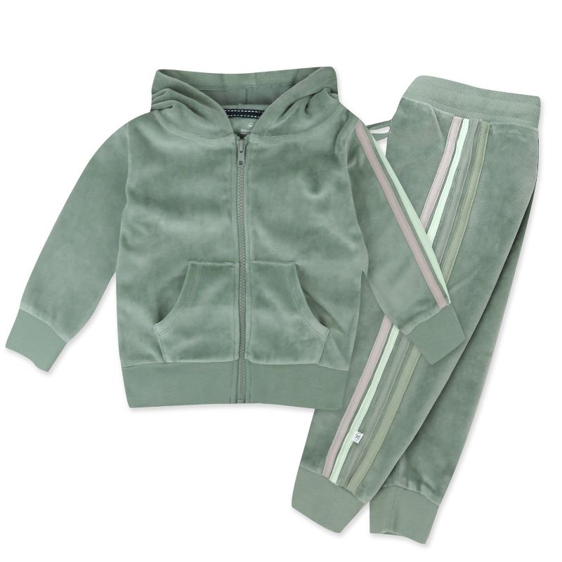 Honest Baby 2 Piece Cozy Velour Zip Front Hoodie and Sweatpant Set