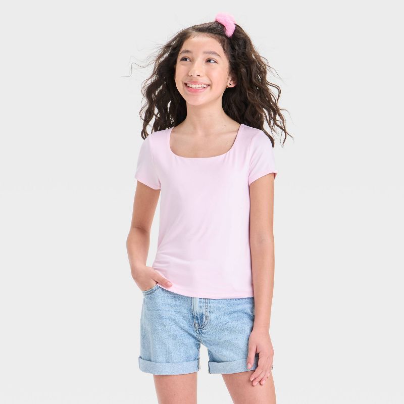 Girls' Short Sleeve Scoop Neck Super Soft T-Shirt - art class™