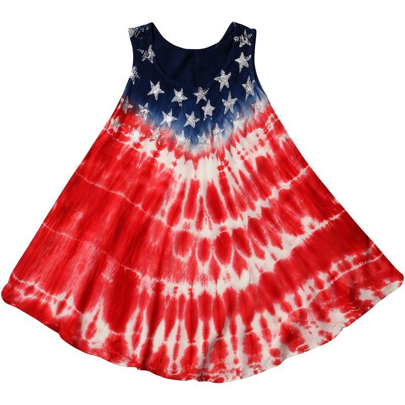 فستان صيفي للفتيات من ريفييرا صن بطبعة علم أمريكي - غطاء شاطئ مصبوغ بصبغة التعادل