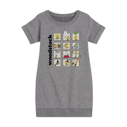 Girls' - Peanuts - Woodstock Months Graphic Short Sleeve Fleece Dress