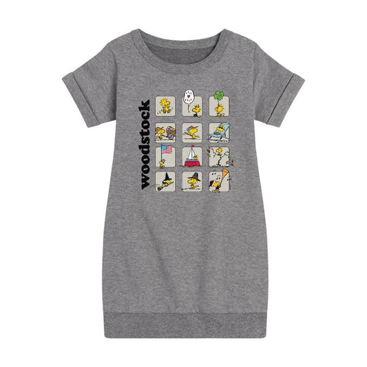 Girls' - Peanuts - Woodstock Months Graphic Short Sleeve Fleece Dress