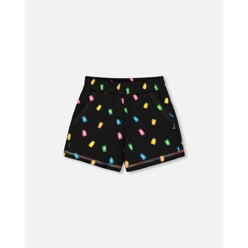 Deux par Deux Girl Printed Short Black and Multicolored Gummies