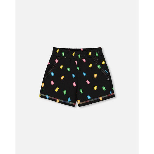 Deux par Deux Girl Printed Short Black and Multicolored Gummies
