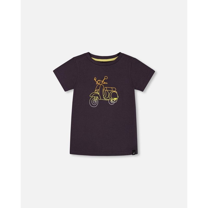 Deux par Deux Boy Organic Cotton Tee Dark Gray and Multicolored Vespa