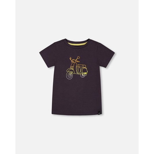 Deux par Deux Boy Organic Cotton Tee Dark Gray and Multicolored Vespa