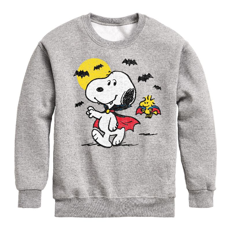 Boys' - Peanuts - Vampire Snoopy with Woodstock Graphic Long Sleeve Fleece Sweatshirt