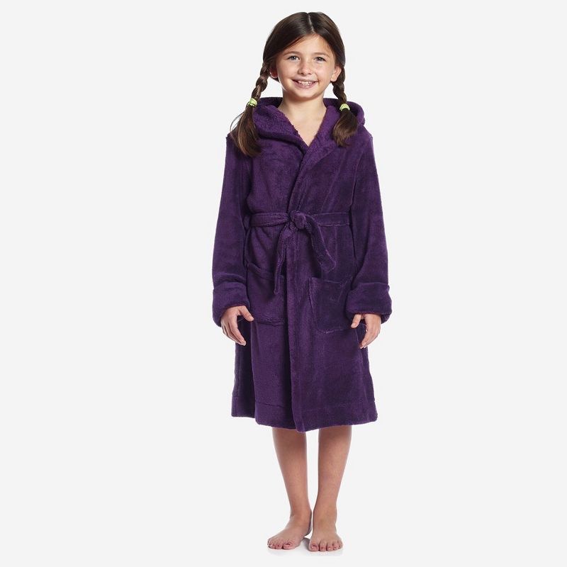 Leveret Kids Fleece Solid Color Hooded Robe