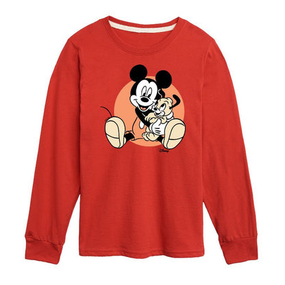 Boys' - Disney - Mickey Mouse Hugs His Puppy Long Sleeve Graphic T-Shirt