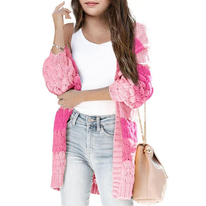 Girls Sweater Cardigan Open Front Longline Sweater Cable Knit Sweater Long Sleeve Color Block Sweater