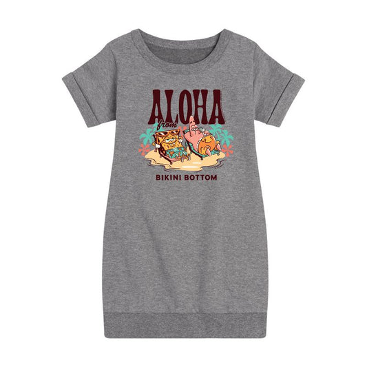 Girls' - SpongeBob SquarePants - Aloha From Bikini Bottom Graphic Short Sleeve Fleece Dress
