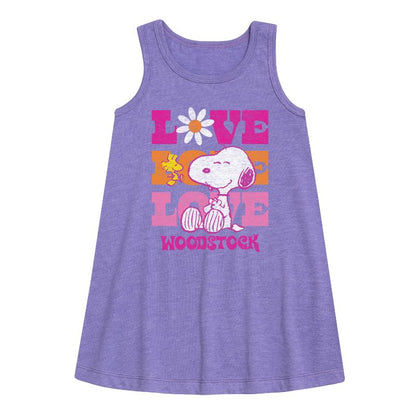 Girls' - Peanuts - Love Woodstock Graphic Sleeveless Aline Dress