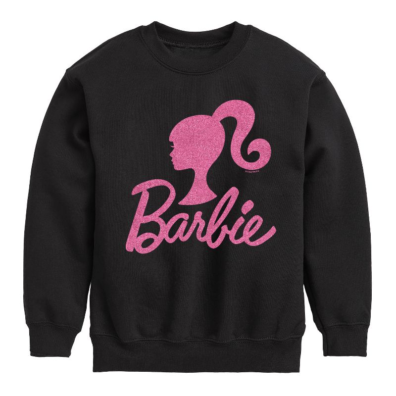 Boys' - Barbie - Barbie Logo Pink Glitter Graphic Long Sleeve Fleece Sweatshirt