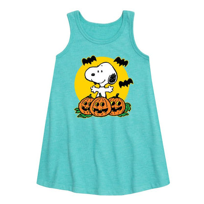 Girls' - Peanuts - Snoopy Pumpkin Patch Graphic Sleeveless Aline Dress