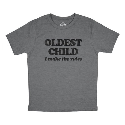 Youth Oldest Child I Make The Rules T Shirt Funny Sarcastic Sibling Novelty Tee For Kids - Crazy Dog Youth T Shirt