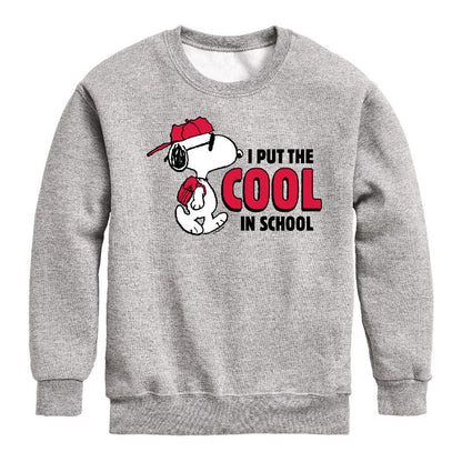 Boys' - Peanuts - Snoopy I Put the Cool in School Graphic Long Sleeve Fleece Sweatshirt