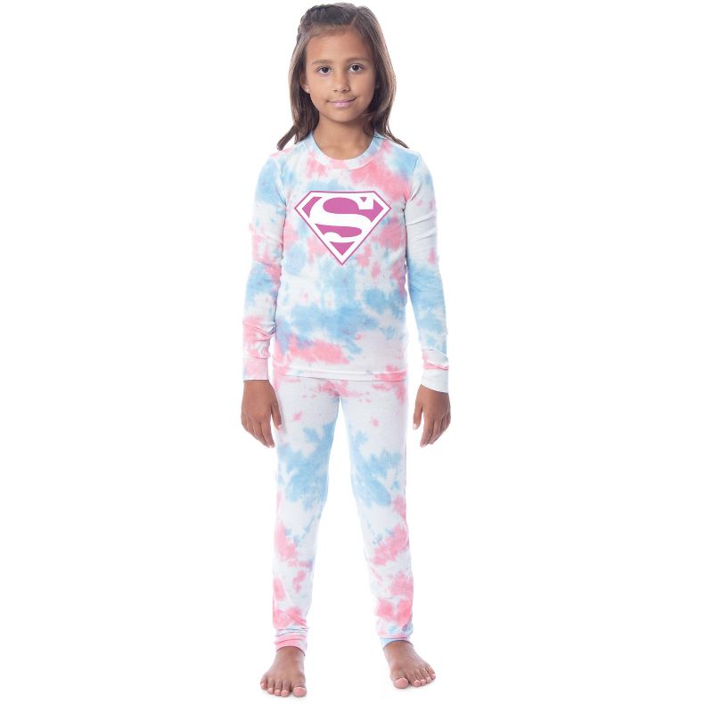 DC Comics Kids' Superman Girls Boys 2 Piece Tight Fit Youth Pajama Set Multicolored