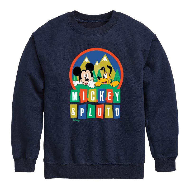Boys' - Disney - Mickey And Pluto Graphic Long Sleeve Fleece Sweatshirt