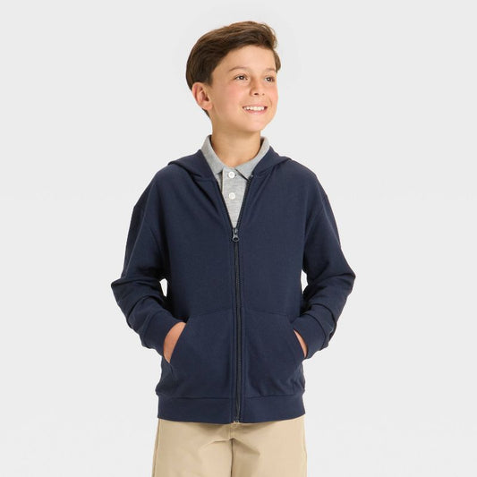 Boys' French Terry Zip-Up Hoodie Uniform Sweatshirt - Cat & Jack™ Blue