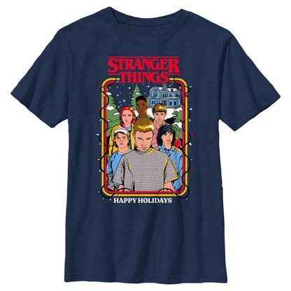 تي شيرت للأولاد ببطاقة تهنئة بالعطلات السعيدة من مسلسل Stranger Things