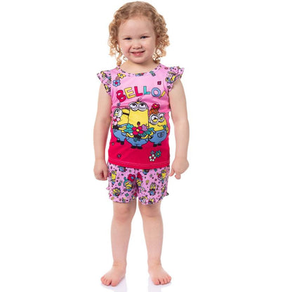 Despicable Me Toddler Girls' Flower Bello! Minions Pajama Sleep Set Shorts Pink