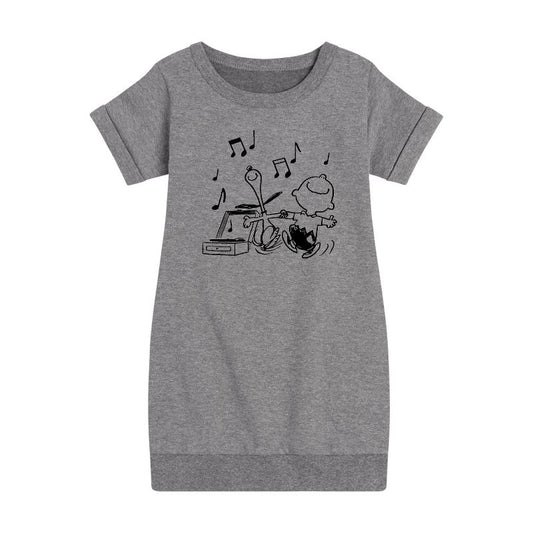 Girls' - Peanuts - Snoopy Dancing Graphic Short Sleeve Fleece Dress