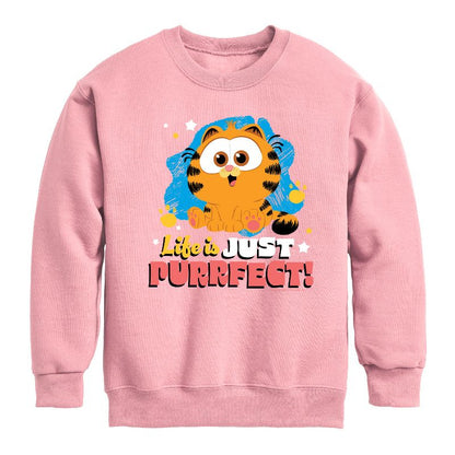 Boys' - Garfield - Life Is Just Purrfect Graphic Long Sleeve Fleece Sweatshirt