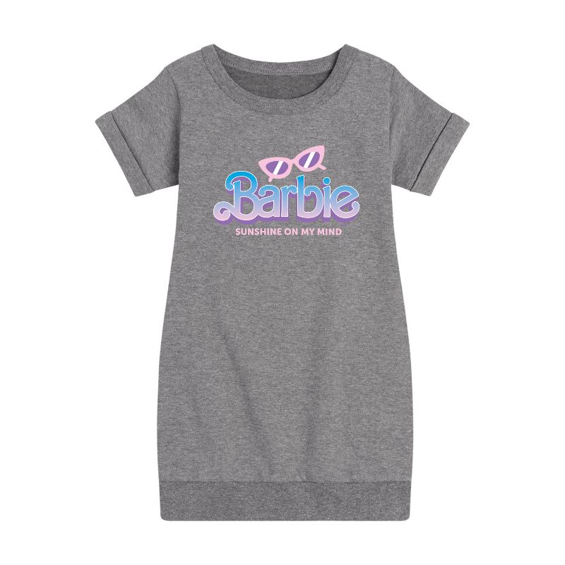 Girls' - Barbie - Sunglasses and Sun Graphic Short Sleeve Fleece Dress