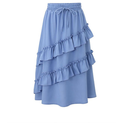 Girls Summer High Waisted Maxi Skirt Ruffle Hem Cute Long Skirts with Elastic Waistband for Kid Girl 5-14Y