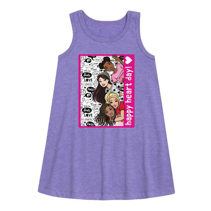 Girls' - Barbie - Happy Heart Day Graphic Sleeveless Aline Dress
