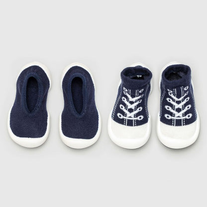 Komuello Toddler Sock Shoes Combo Set – First Walker Baby Shoes Flat and Sneaker Navy