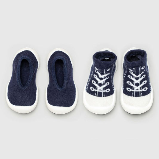 Komuello Toddler Sock Shoes Combo Set – First Walker Baby Shoes Flat and Sneaker Navy