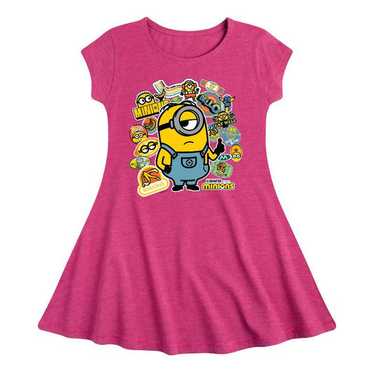 Girls' - Despicable Me Minions - Minion & Banana Stickers Fit & Flair Cap Sleeve Dress