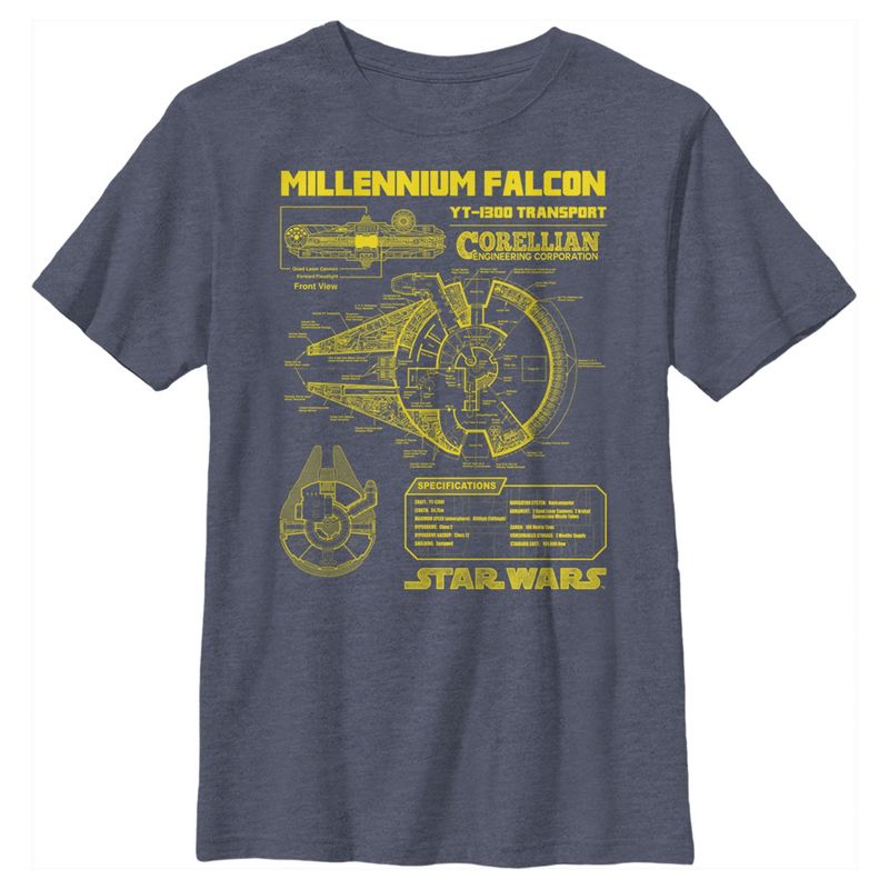 Boy's Star Wars Millennium Falcon Schematics T-Shirt