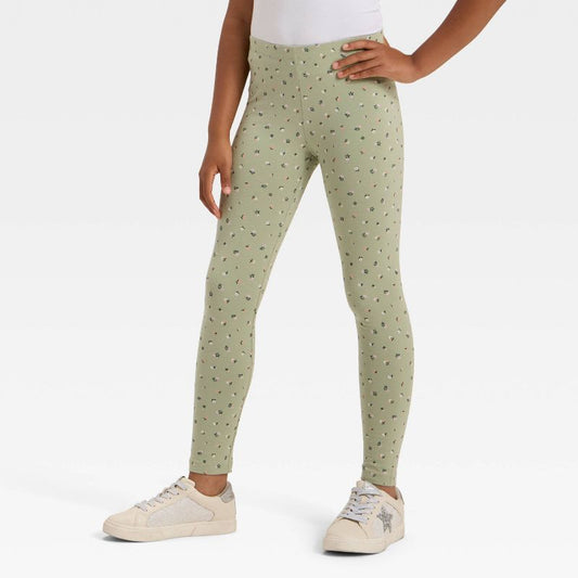Girls' 'Floral' Leggings - Cat & Jack™ Light Olive