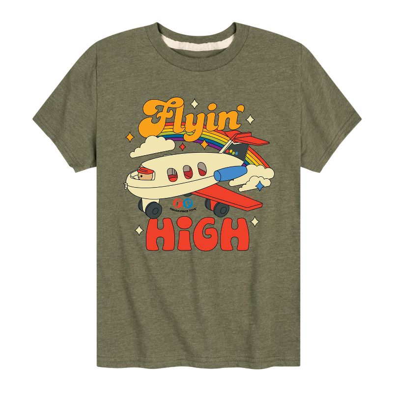 تي شيرت فيشر برايس للأولاد بأكمام قصيرة ورسومات قوس قزح وطائرة عالية الارتفاع