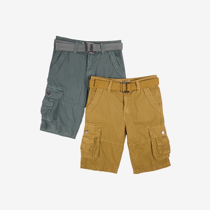 RAW X Boy's 2 pack Combo Belted Cargo Shorts,Twill Shorts -Kids Shorts