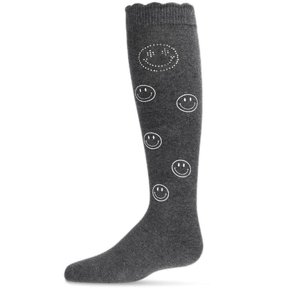 Memoi Jeweled Smiley Face Cotton Blend Knee High Socks