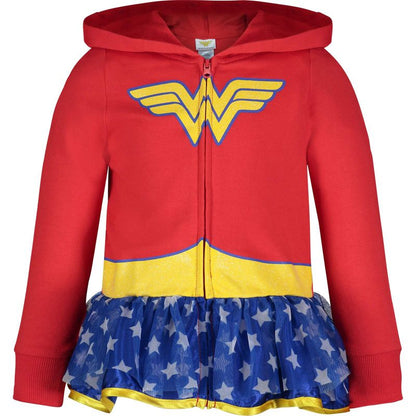 زي تنكري بسحاب للفتيات من DC Comics Justice League Wonder Woman، بغطاء رأس للأطفال الصغار