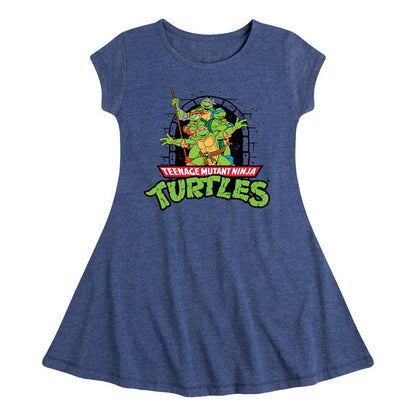 فستان بناتي بأكمام قصيرة بتصميم سلاحف النينجا المتحولة المراهقة - مجموعة شخصيات الشعار
