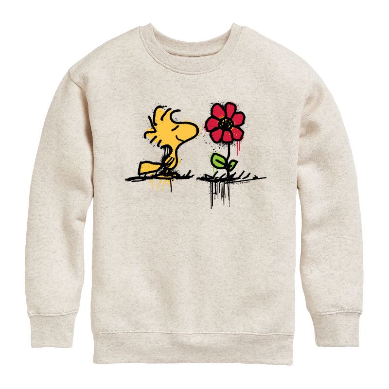 Boys' - Peanuts - Woodstock Rose Graphic Long Sleeve Fleece Sweatshirt
