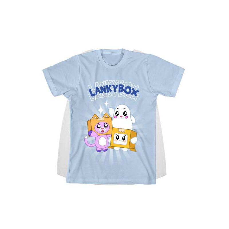 LankyBox Group Shot Youth Light Blue Crew Neck Short Sleeve Cosplay Tee With Ghosty Cape