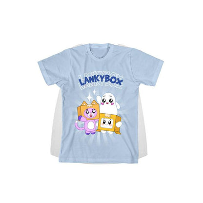 LankyBox Group Shot Youth Light Blue Crew Neck Short Sleeve Cosplay Tee With Ghosty Cape