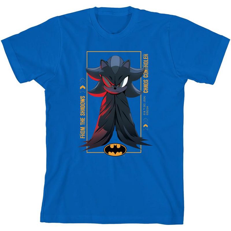 تي شيرت DC x Sonic the Hedgehog Chaos Controller Shadow X Batman Youth برقبة دائرية وأكمام قصيرة