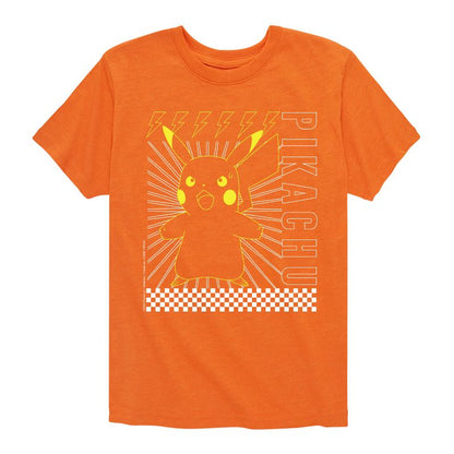 تي شيرت جرافيكي بأكمام قصيرة ومربعات من بوكيمون بيكاتشو للأولاد