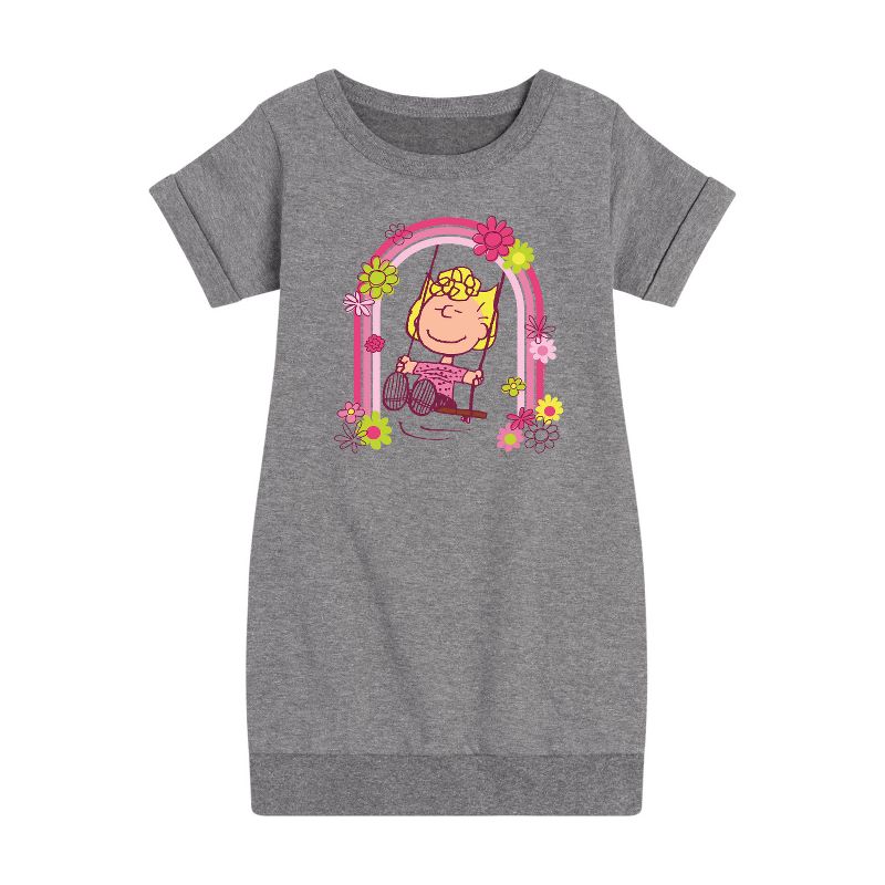 Girls' - Peanuts - Sally Rainbow Swing Graphic Short Sleeve Fleece Dress