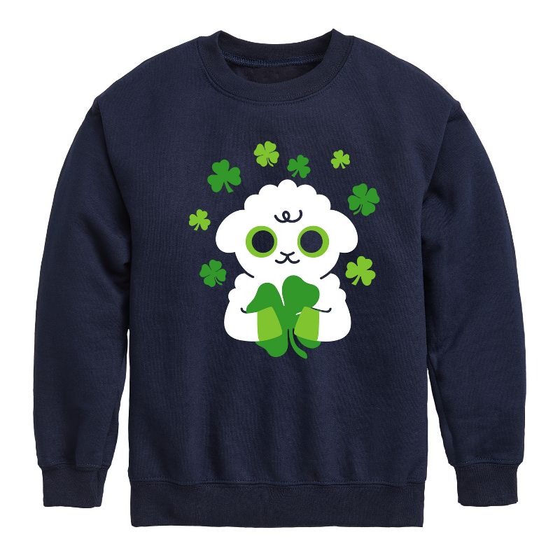 Boys' - Instant Message - St. Patrick's Day Sheep Holding a Shamrock Graphic Long Sleeve Fleece Sweatshirt